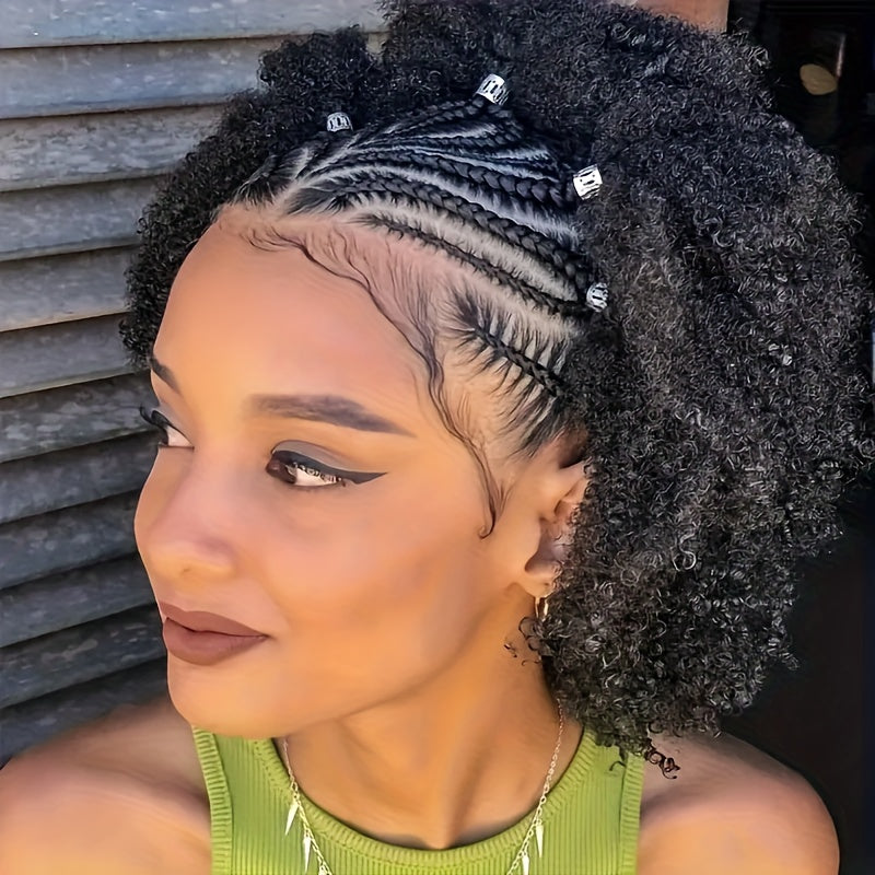 200% Density Short Wig Kinky Curly Human Hair Wig 13x4 Short Afro Kinky Curly Braided Lace Wigs Hand-Braided Box Braids With Short Curly Style Daily Wear & Festival Hair Wig